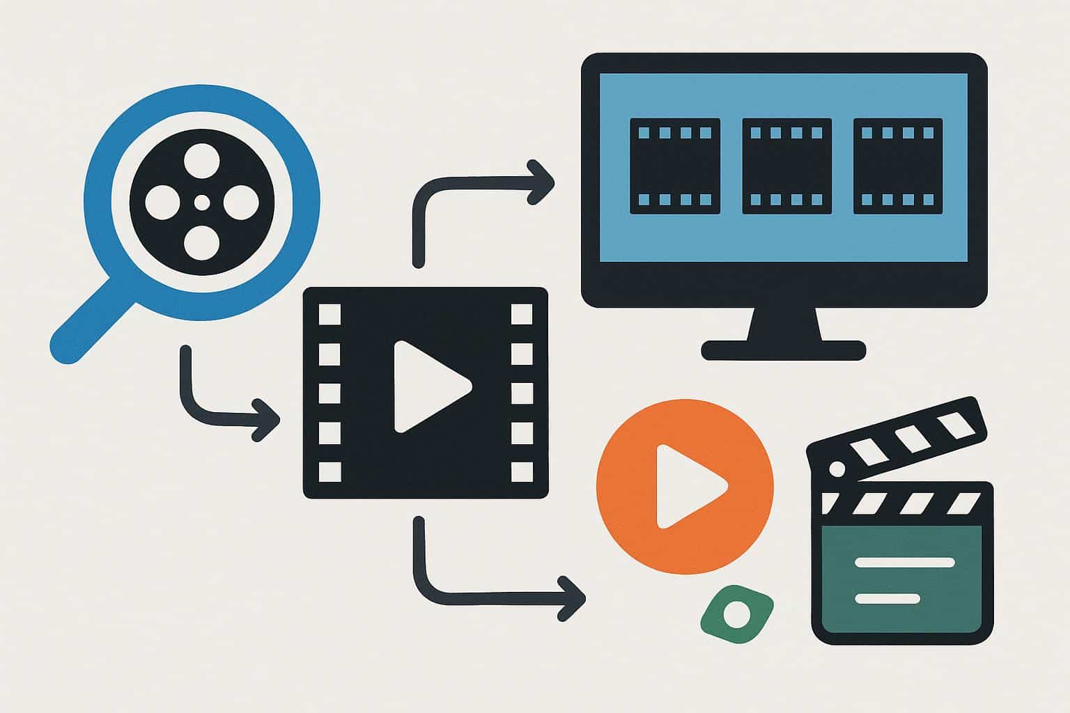 Flowchart comparing LookMovie with streaming icons, arrows, and checkmarks