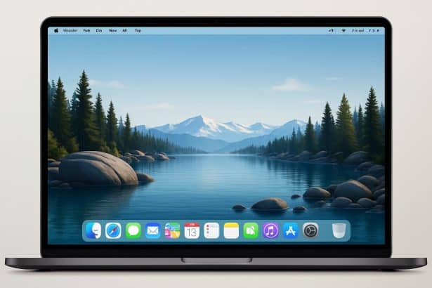 macOS 26 Tahoe desktop with new widgets and Control Center on a MacBook