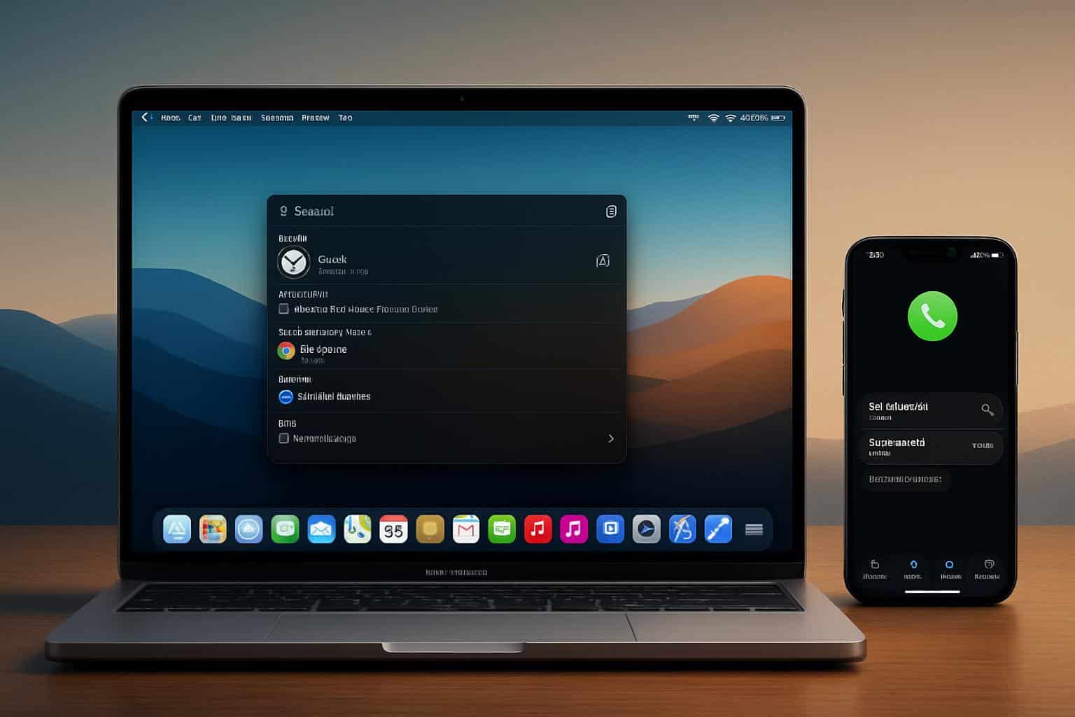 macOS 26 Tahoe desktop with Dock, Finder windows, and widgets highlighting key features