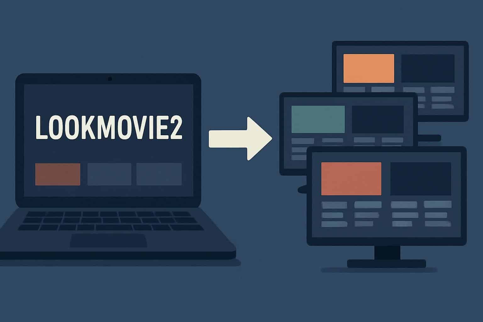 LookMovie2.to alternatives: TV with streaming tiles, arrows switching platforms, no humans