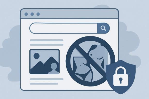 Google Search interface with shield icon blocking revenge porn results