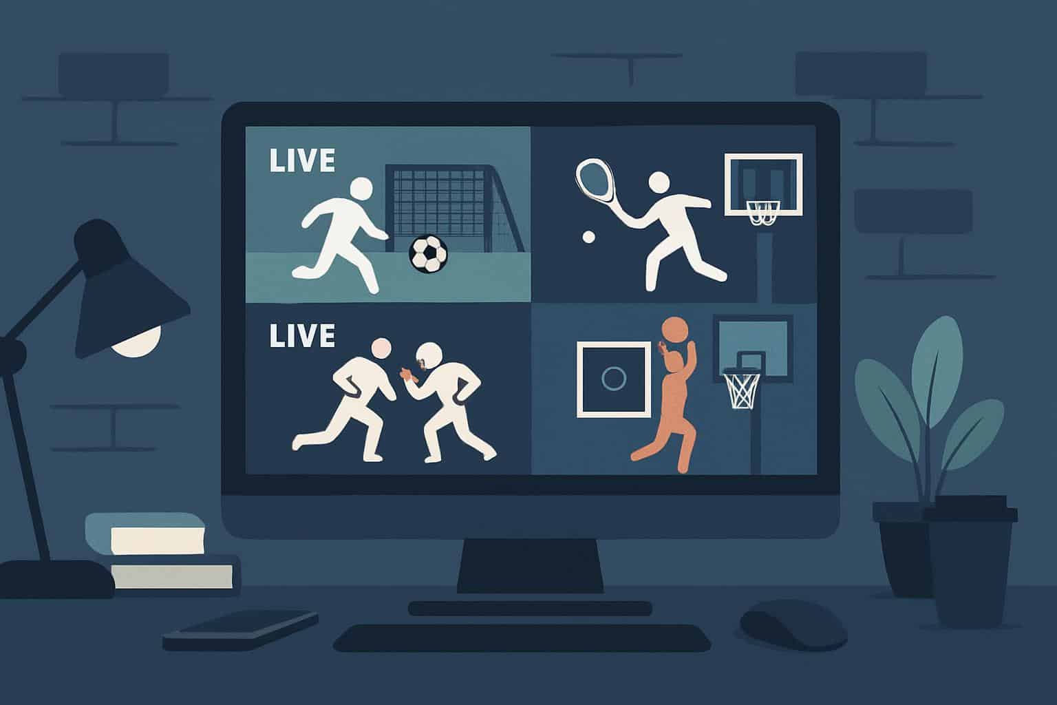 Live sports streaming on TVs, laptops, and phones showcasing Stream2watch