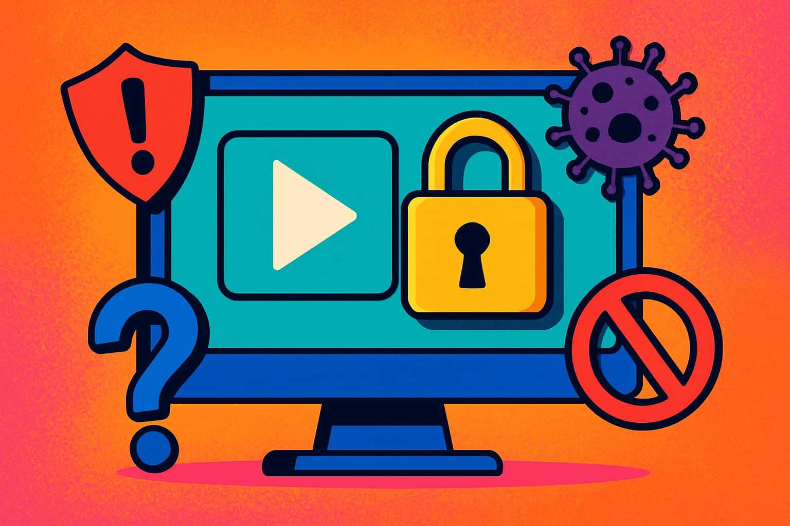 Dailymotion logo with padlock and shield on vibrant backdrop, symbolizing platform safety