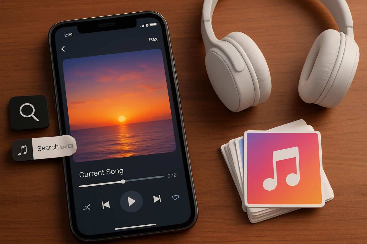 Smartphone showing Instagram post editor with music tab open to change the song