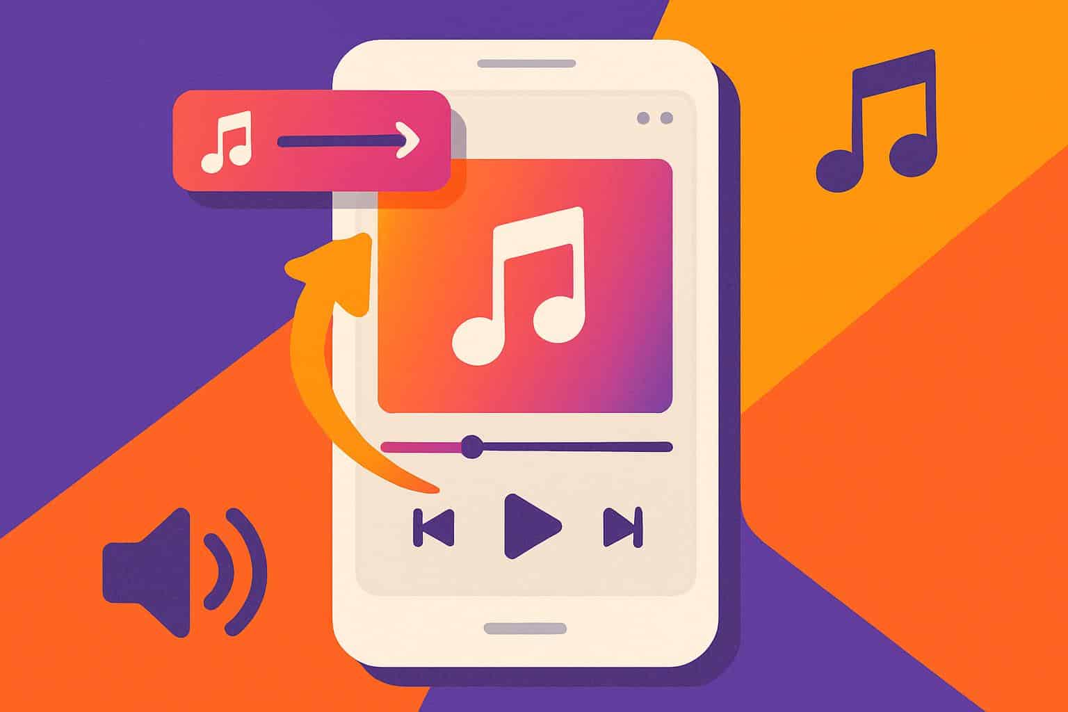 Smartphone with Instagram post music edit screen, changing song via audio controls