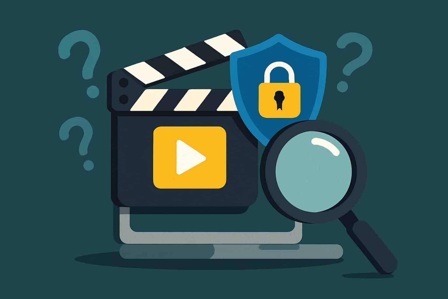 Isometric phone with MovieBox Pro app icon, padlock, warning icons; safe to download