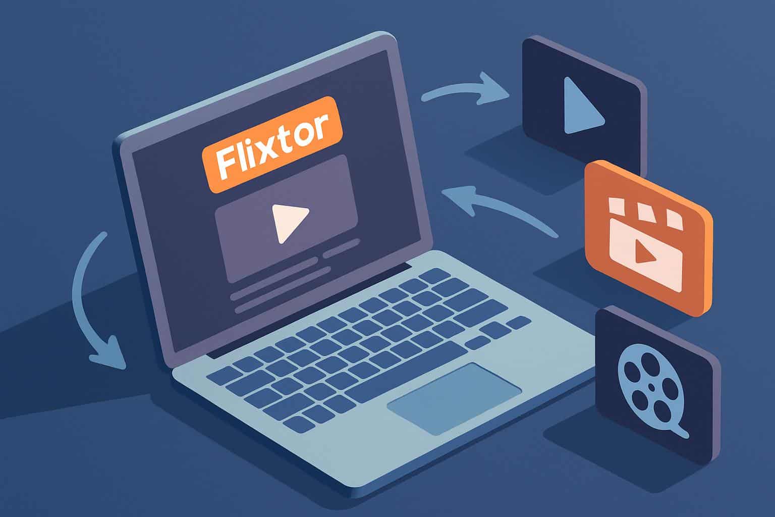 Isometric Flixtor alternatives concept with multiple streaming tiles branching from a play button