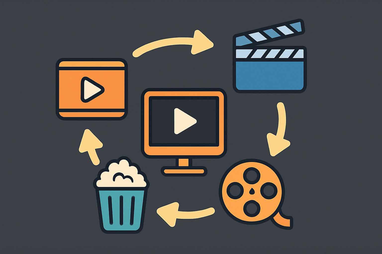 Flowchart of Flixtor with device and play icons linked by arrows