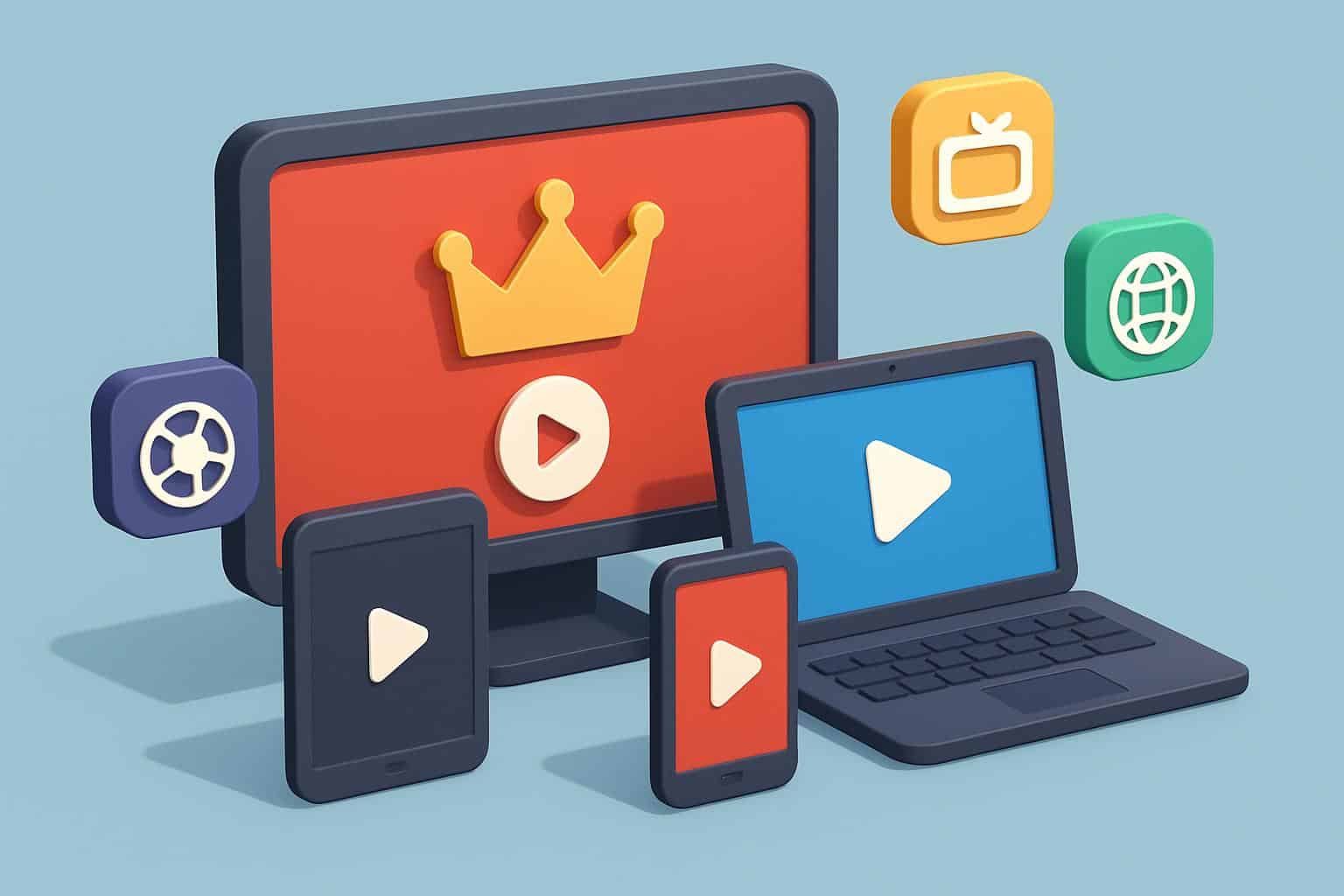 Isometric multi-screen sports streaming collage highlighting VIPRow alternatives