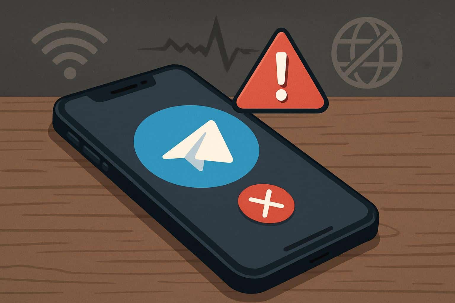 Telegram app with connection error on phone, offline router and cloud