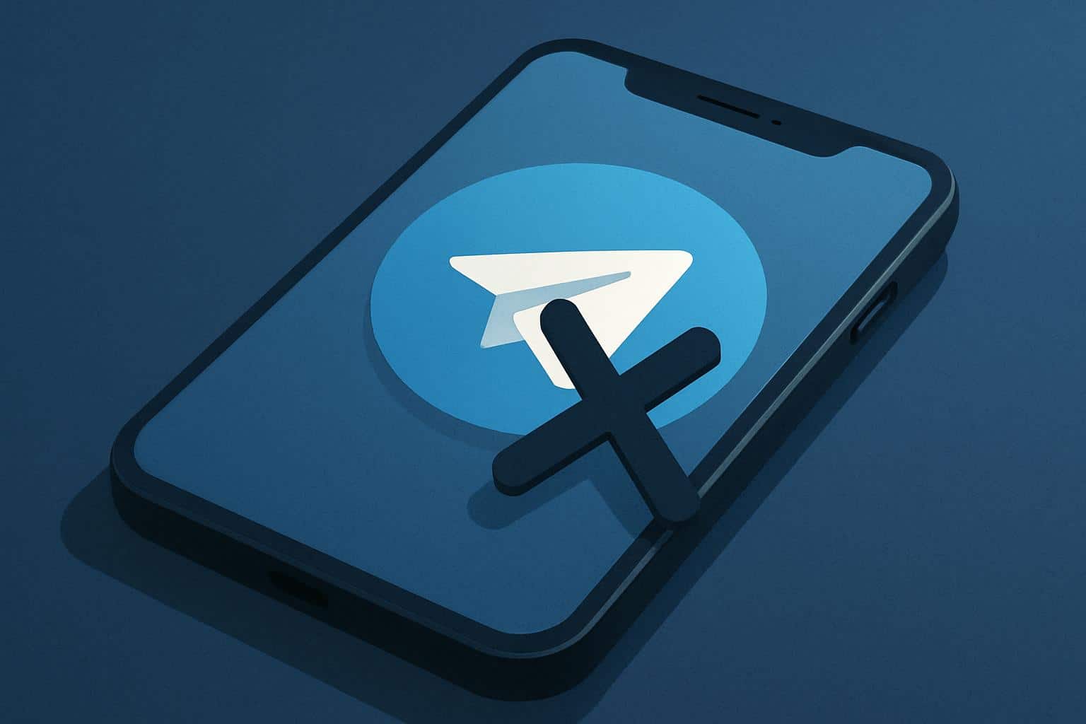 Telegram app not working: paper plane logo on phone with offline Wi‑Fi and spinning loader