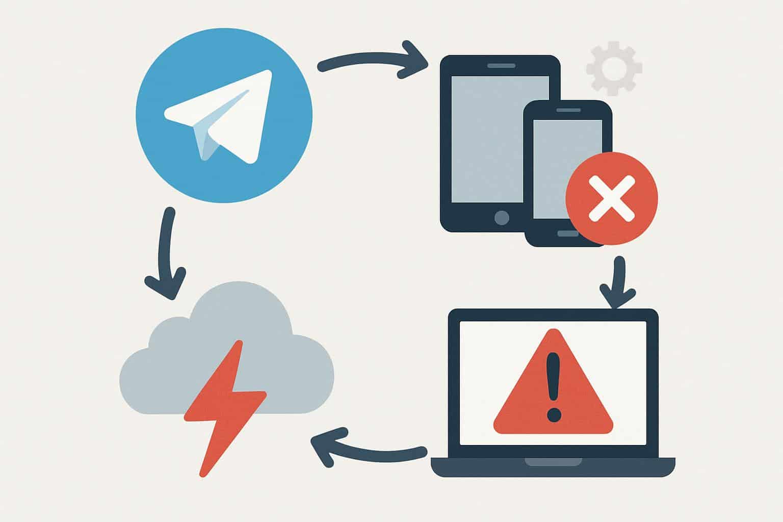 Flowchart of Telegram: network issues, server outage, app fixes