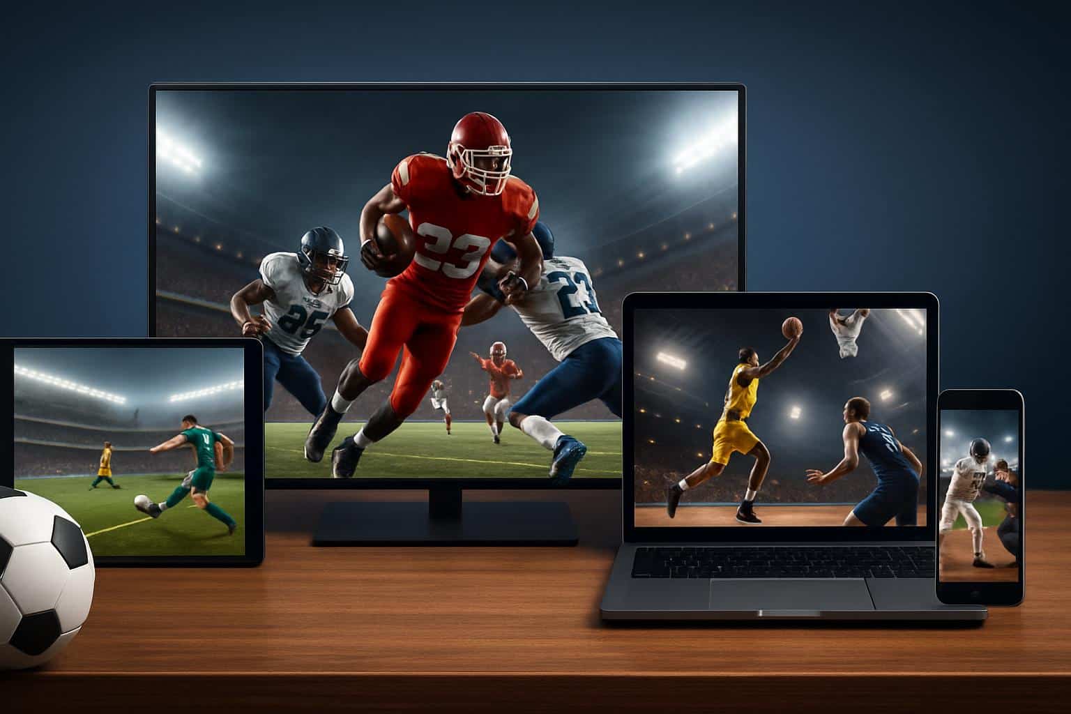 Sportsurge alternatives concept with TV and laptop screens and sports icons for streaming