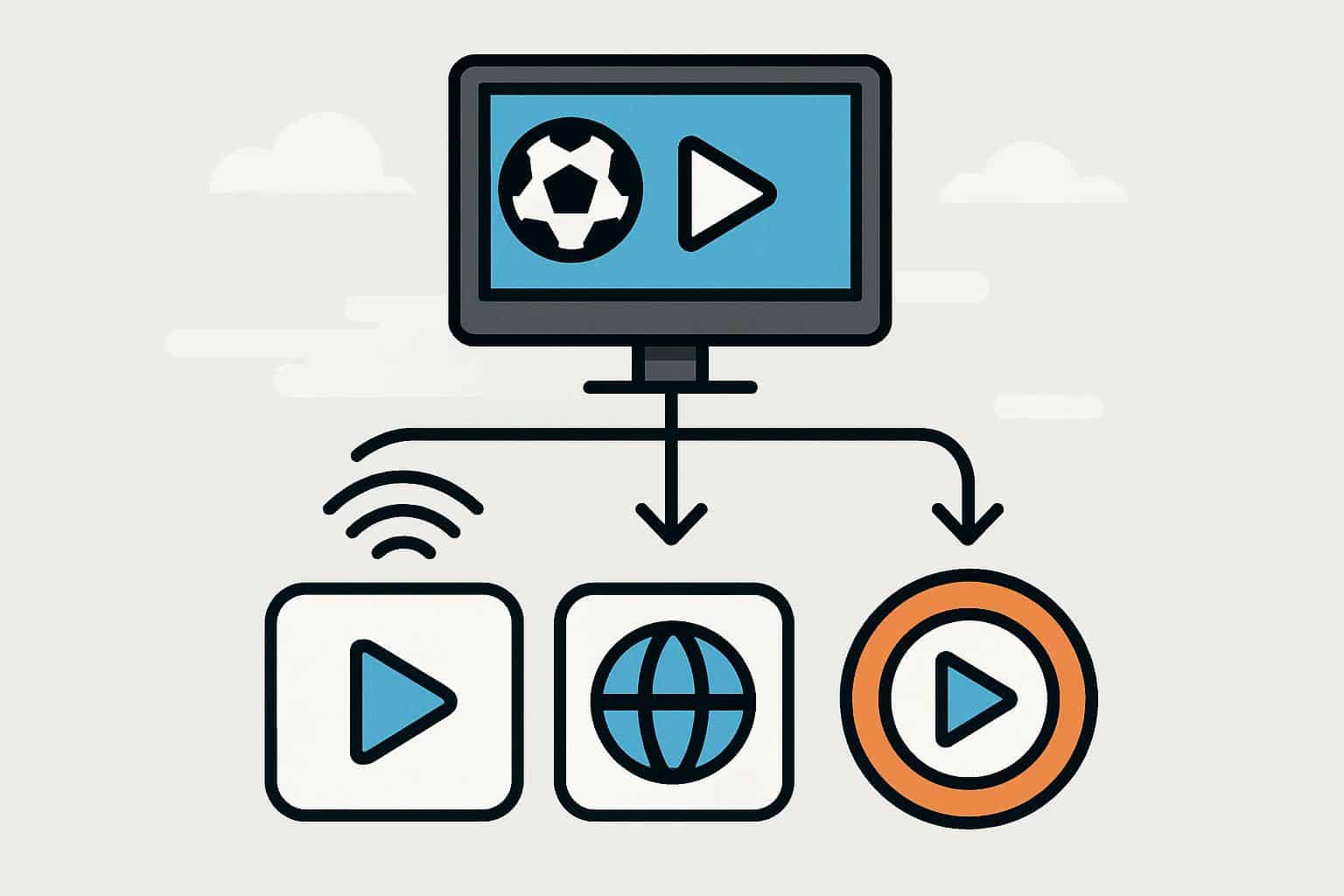 Sportsurge flowchart with icons and arrows for streaming options