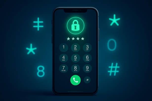 iPhone dialer keypad with star-hash USSD codes, iOS secret codes concept