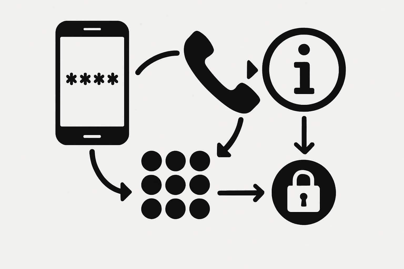 iOS secret codes flowchart: keypad to diagnostics, network, battery, SIM icons