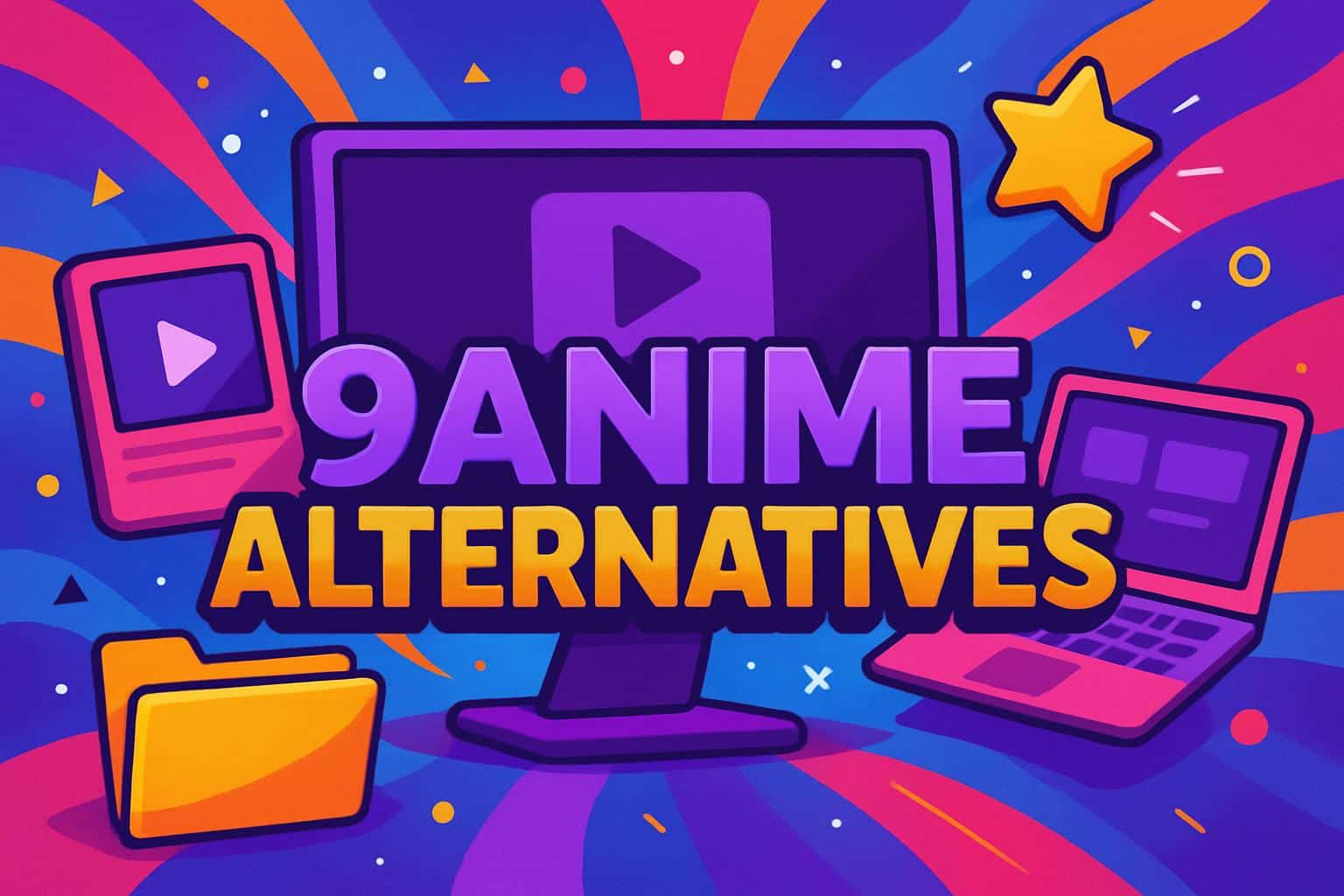 Vibrant neon anime screens and play buttons illustrating 9anime alternatives
