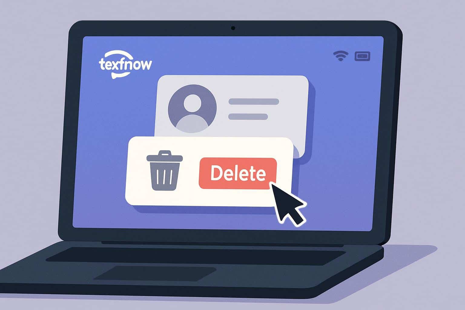 Angled smartphone with TextNow app icon dropping into trash, how to delete TextNow account.