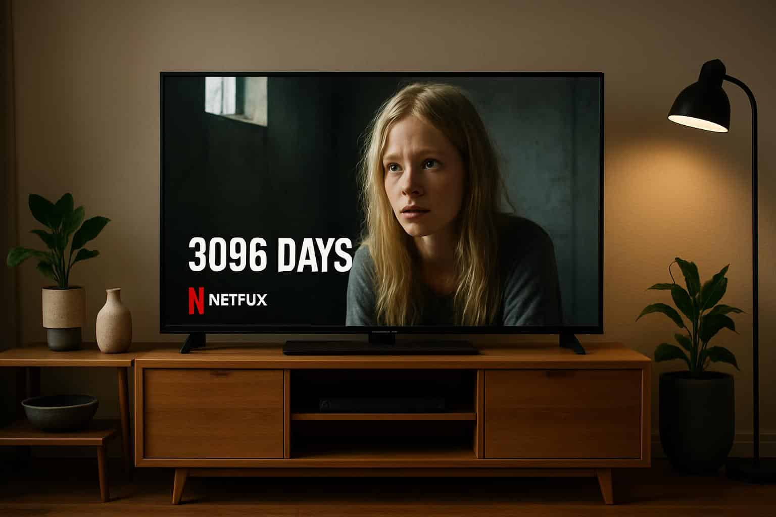 Netflix home screen on TV, US map and VPN shield, how to watch 3096 Days on Netflix in US