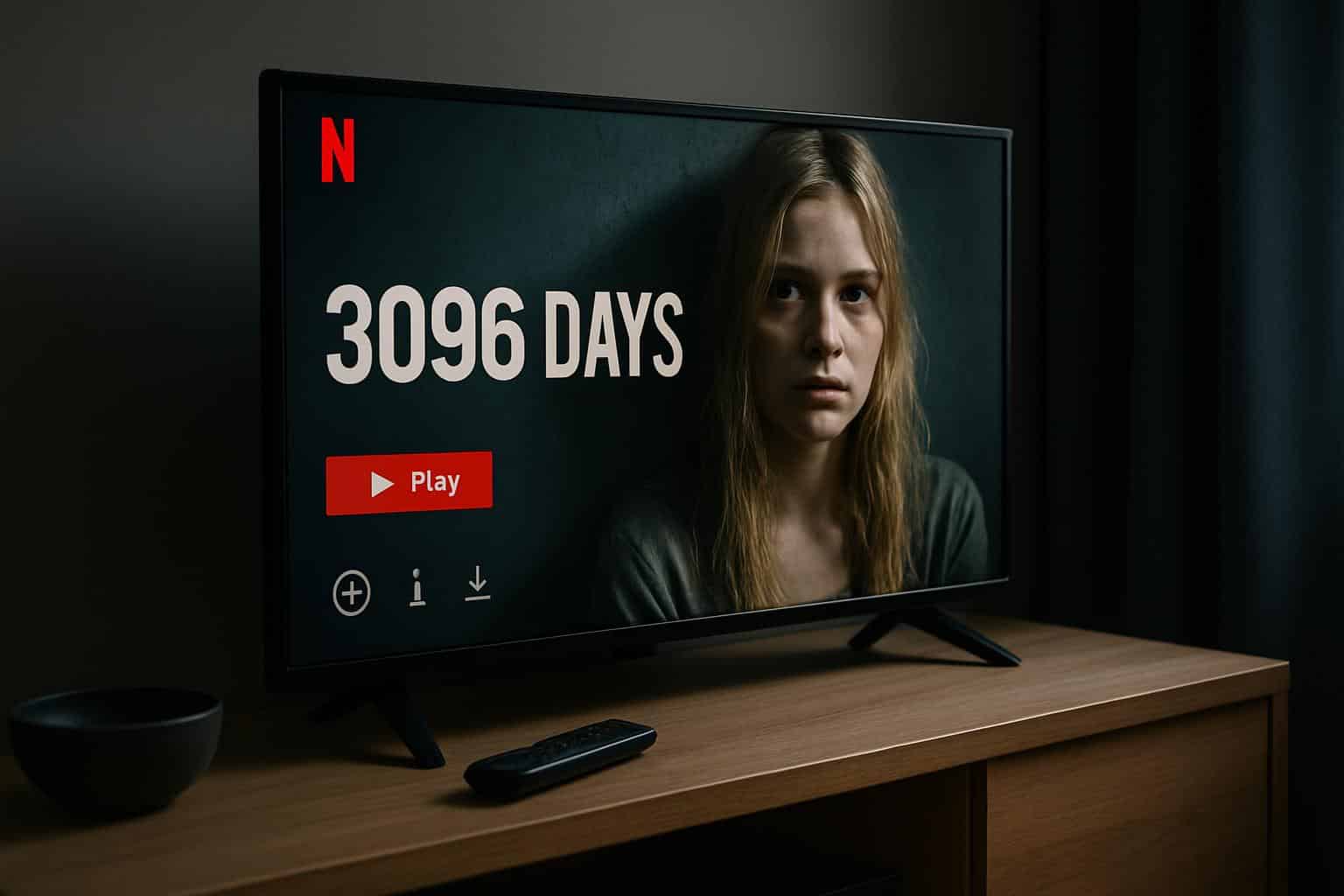 US map with padlock, VPN shield, and TV streaming 3096 Days on Netflix