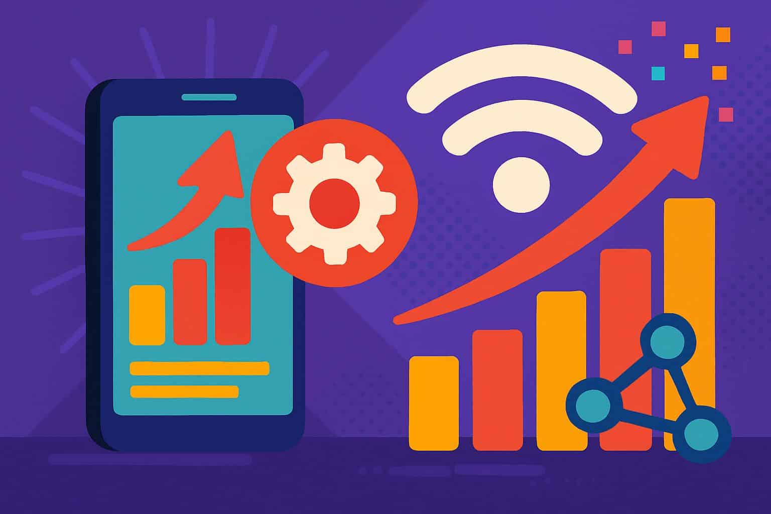 Colorful smartphone with app icons and data streams illustrating background data usage