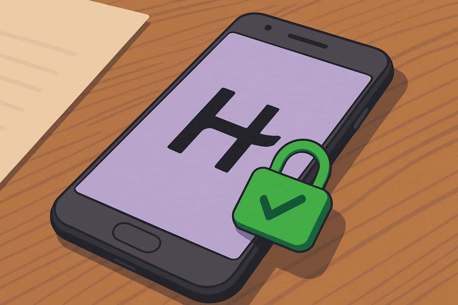 Isometric phone with Hinge logo and unlocking padlock, unban concept for dating app