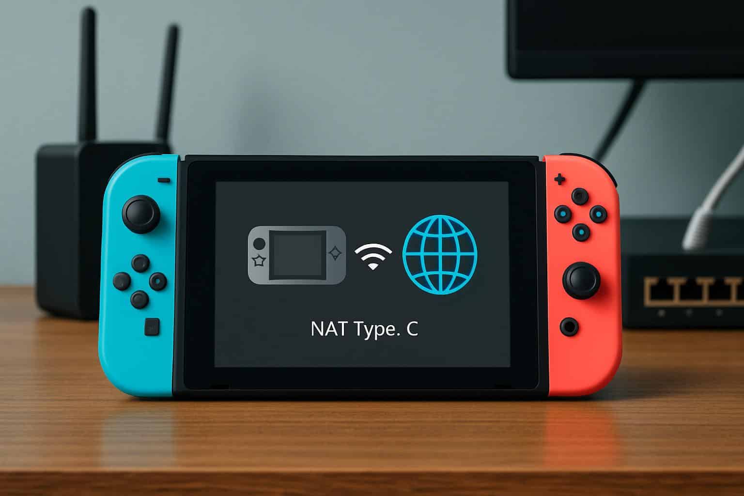 Nintendo Switch in network settings with nearby Wi‑Fi router