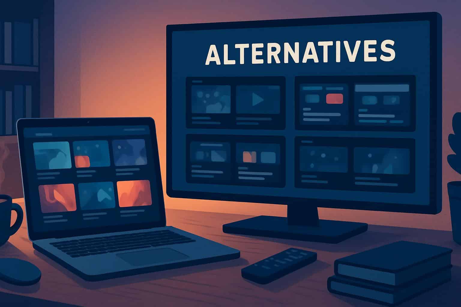 WatchSeries alternatives: multiple screens with streaming thumbnails and film icons