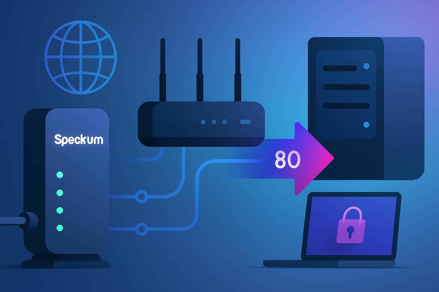 Spectrum router and modem with arrows indicating port forwarding to a home server