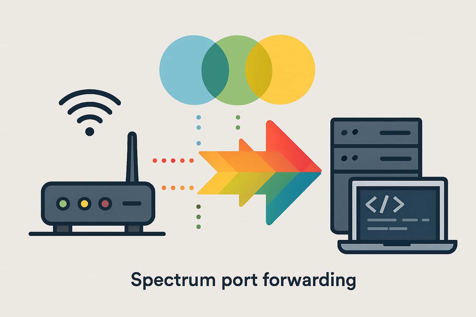 Spectrum router port forwarding diagram with NAT mapping to a home server