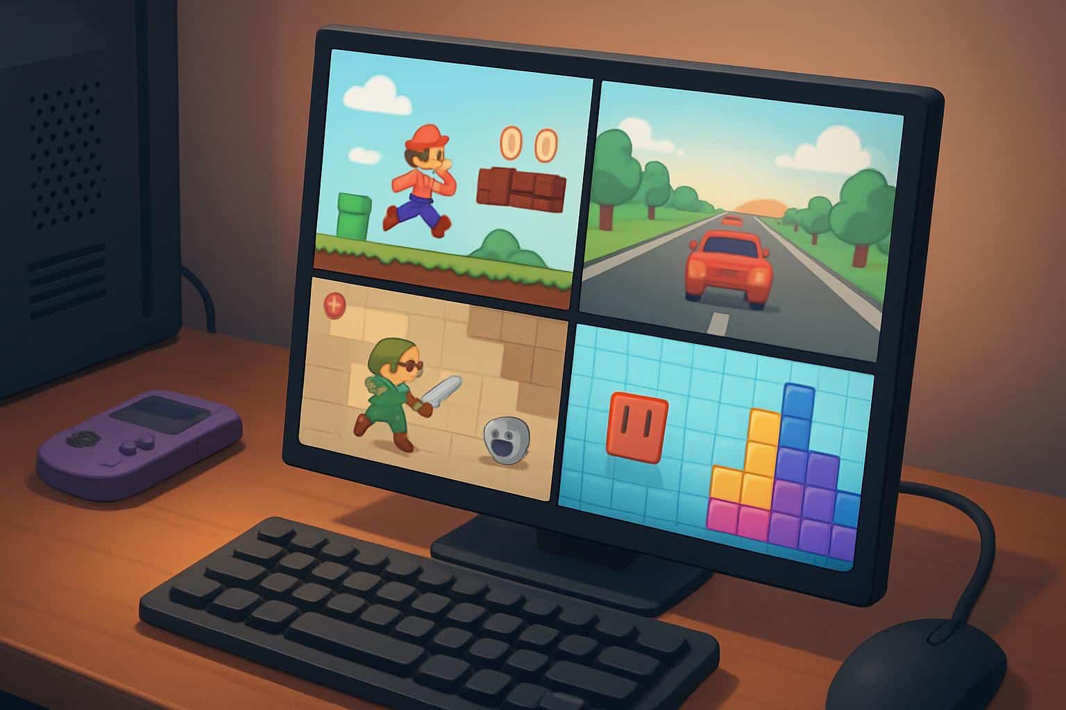 poki games unblocked isometric browser with open lock and arcade game tiles