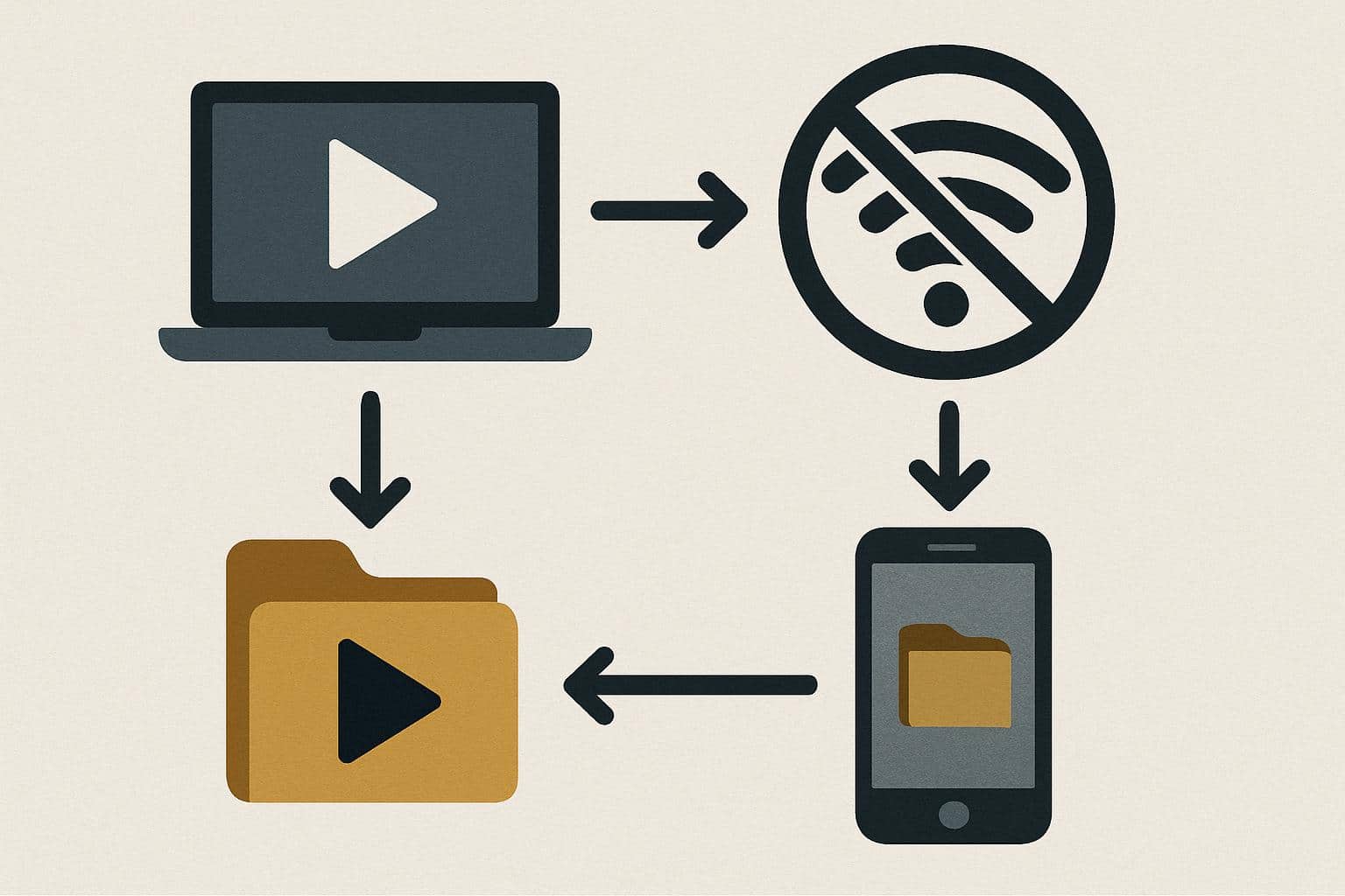 Flowchart for watching movies without Wi‑Fi: download to phone, store locally, play offline