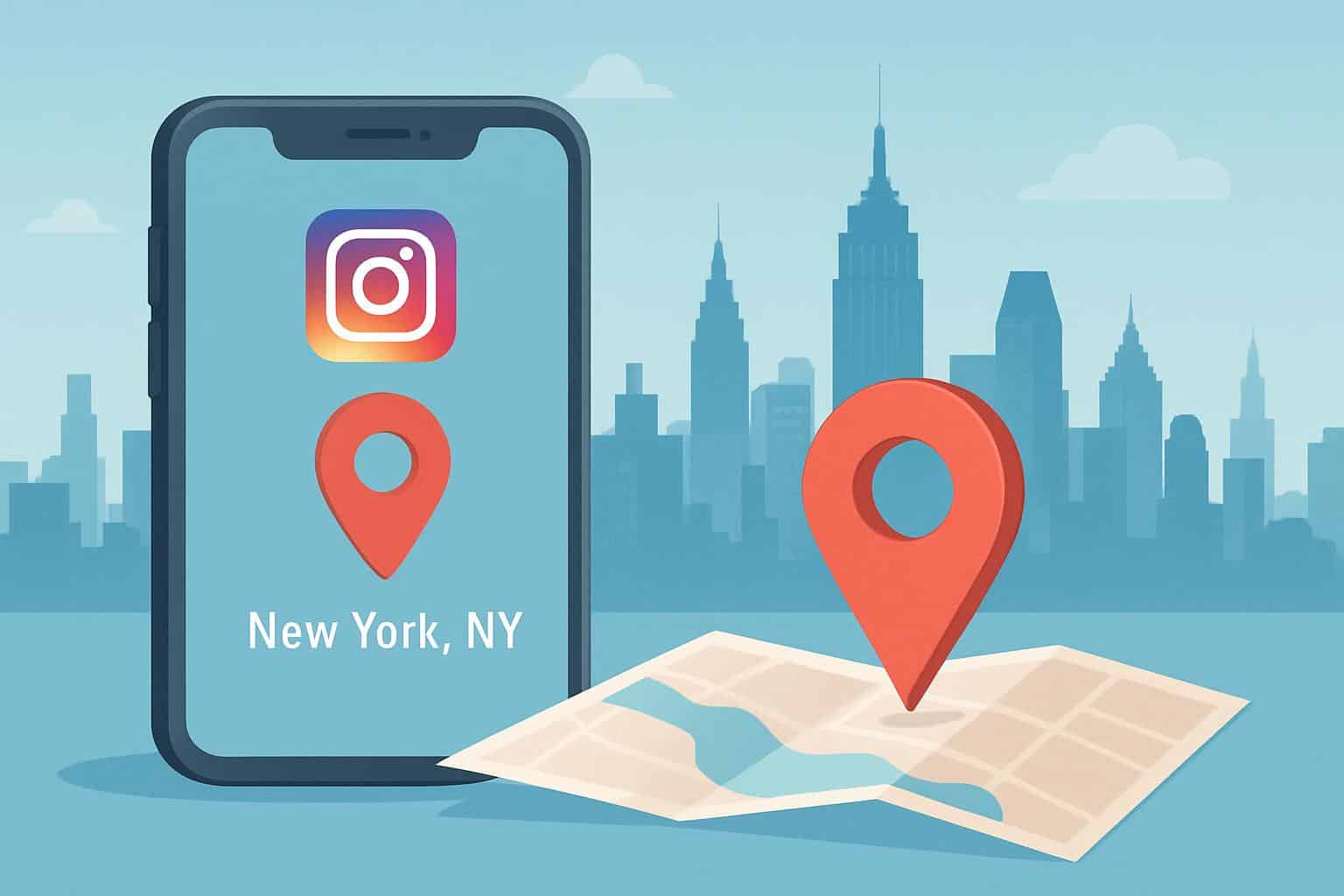 Instagram app screen with map pin dragged to change location