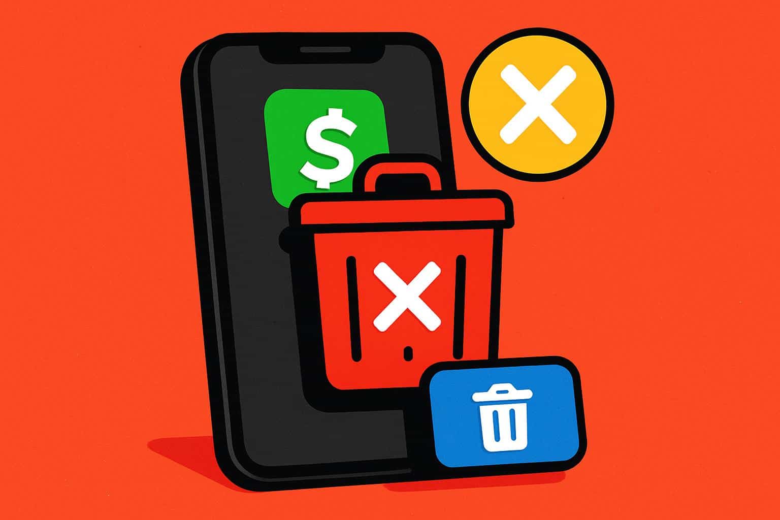 Green Cash App screen on phone with trash can icon, how to delete Cash App account