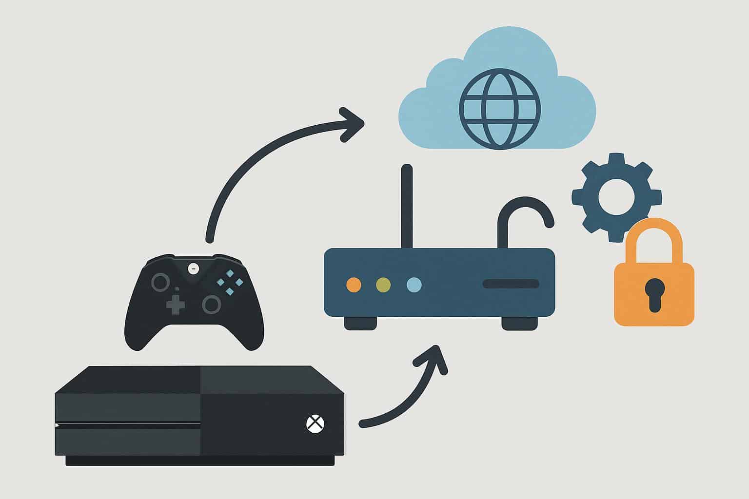 Change NAT type Xbox One process: router to console arrows, port forwarding to open NAT
