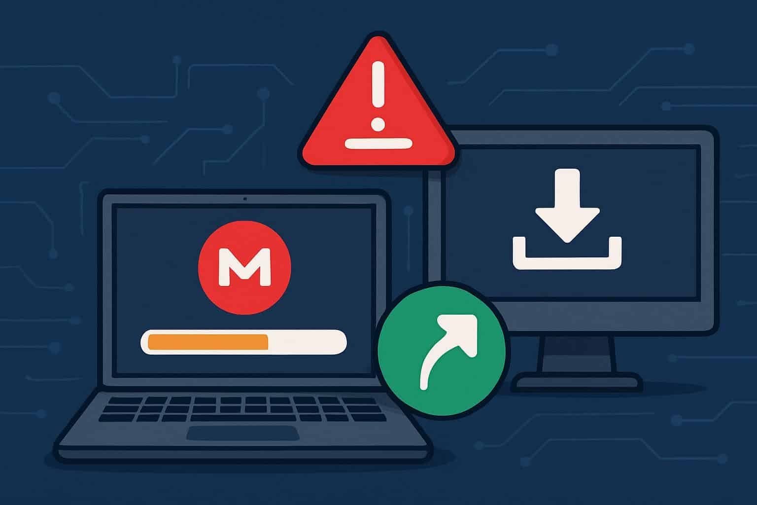 MEGA download limit: cloud progress bar capped, lock icon, arrows suggesting bypass