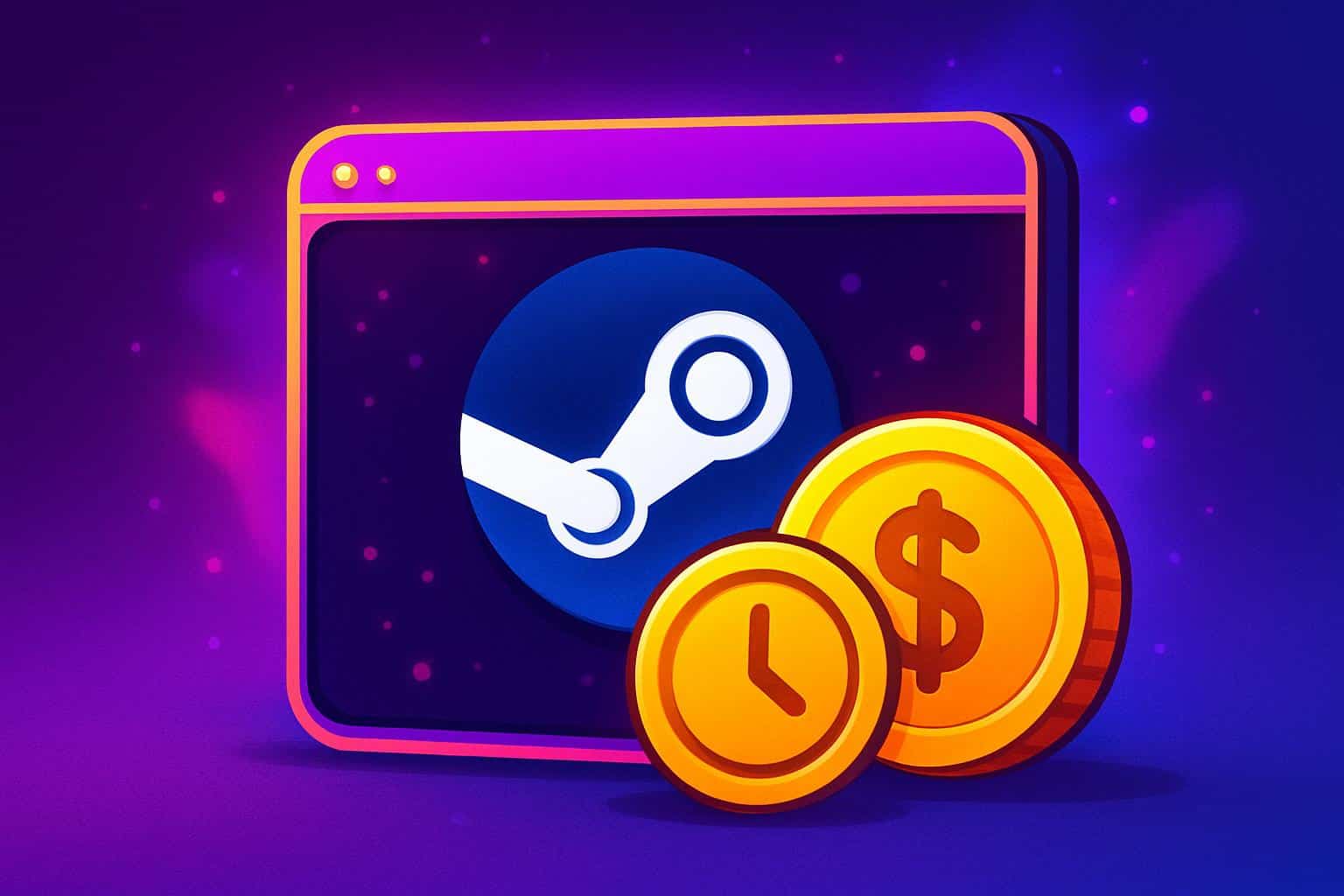 Steam pending transaction concept: progress bar, lock, gamepad, digital wallet, vibrant UI