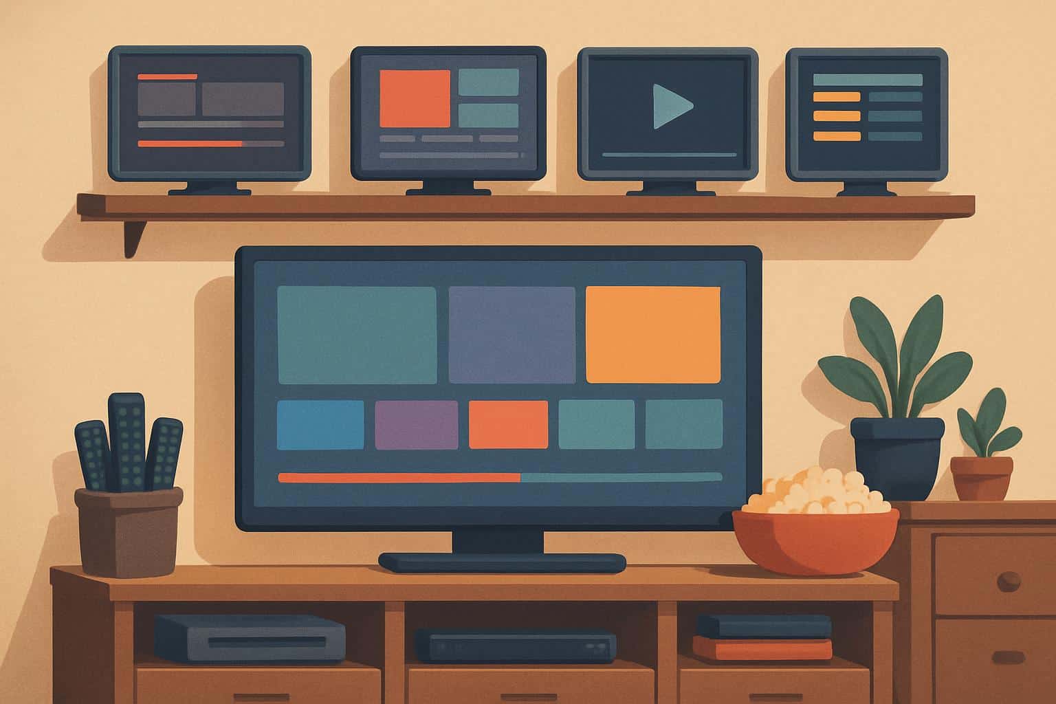 TV and laptop with movie thumbnails and streaming app icons, LosMovies alternatives