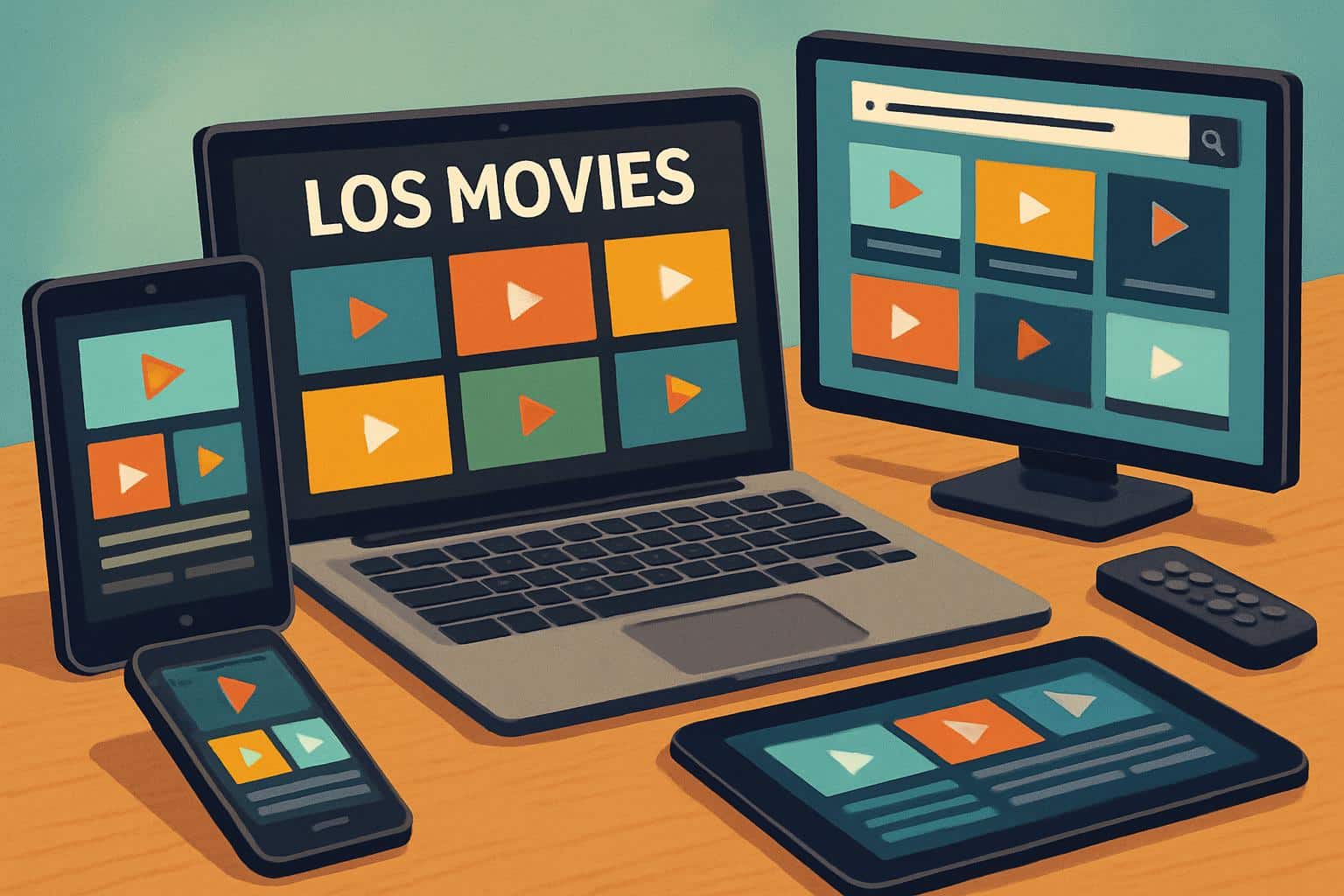 LosMovies alternatives concept: film reel branching to streaming app tiles on dark screen