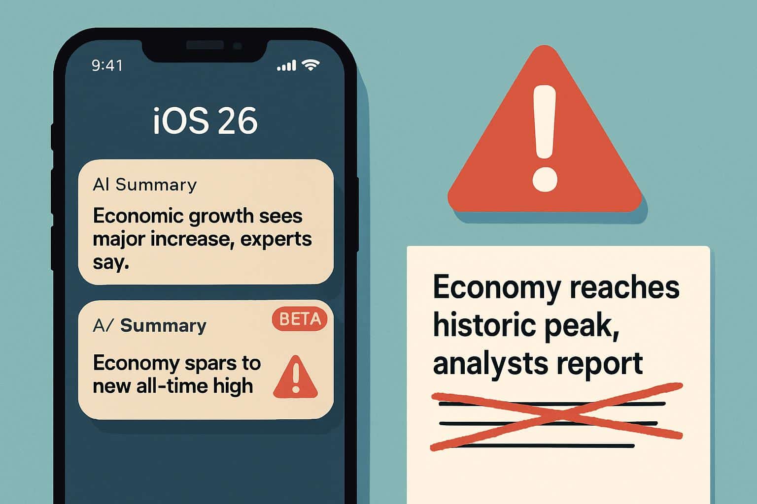 iOS 26 iPhone screen showing AI news summary preview