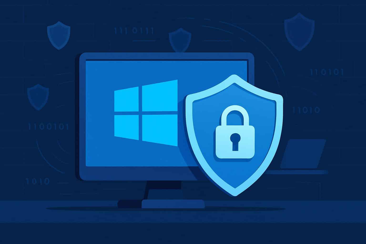 Windows 10 logo with security shield and two free update options