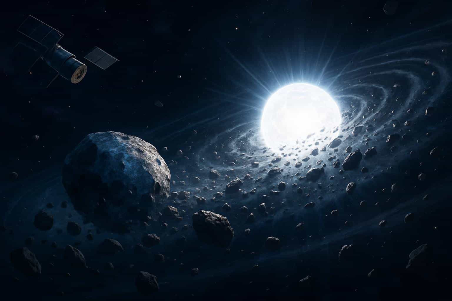 Artist's rendering: Pluto-like debris orbiting a white dwarf, discovered by Hubble