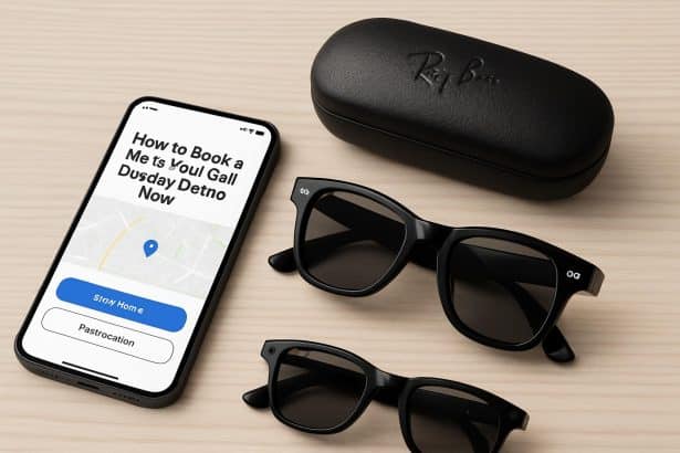 Meta Ray-Ban Display smart glasses and app screen to book a demo