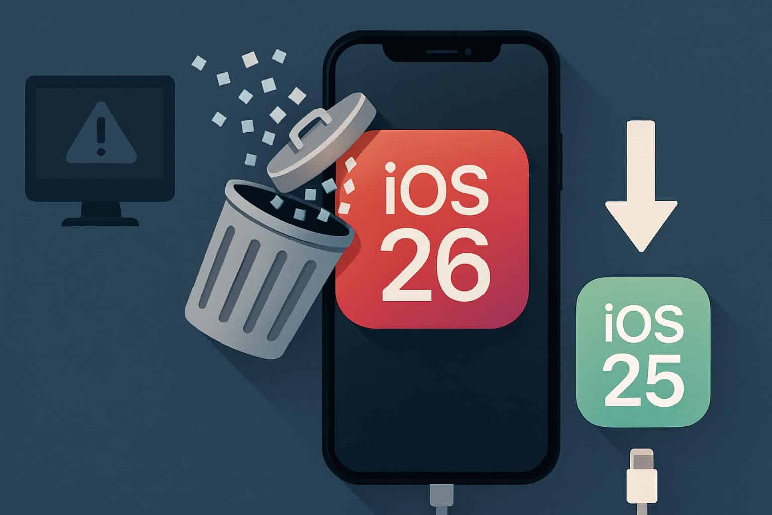 iPhone Settings showing iOS 26 software update with uninstall question