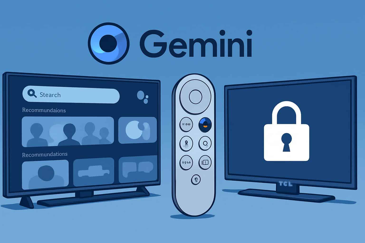 Google TV home screen featuring Gemini AI integration and a note about limited availability