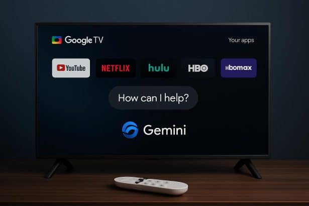 Google TV home screen with Gemini-powered Assistant and voice controls