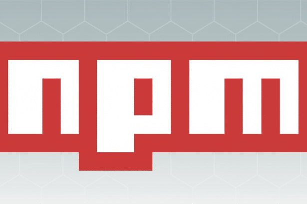 npm logo in white text on a red rectangular background, with a subtle gray hexagonal pattern in the background.