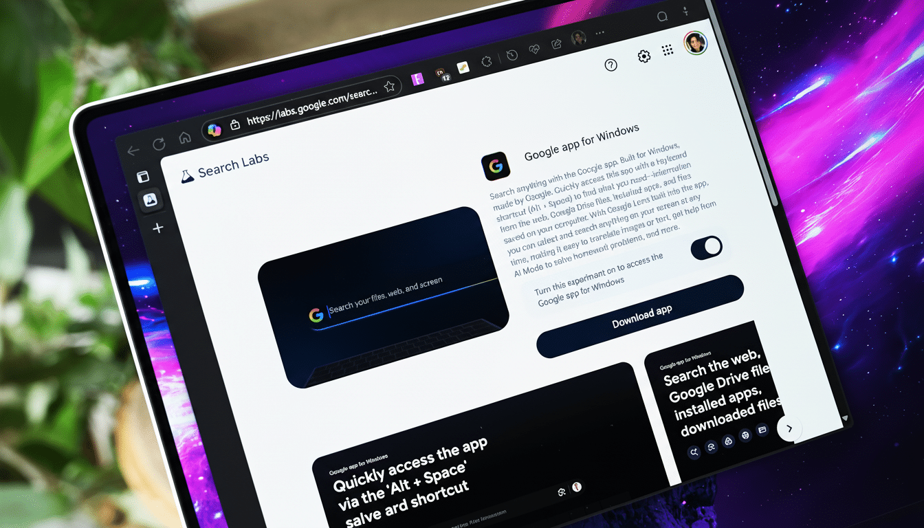 A tablet displaying the Google Search Labs webpage , resized to a 1 6:9 aspect ratio, with the original background maintained .