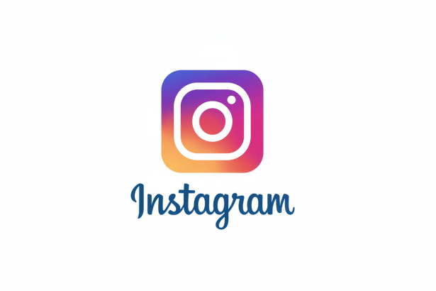 Instagram logo with a gradient square icon and the word Instagram in a script font below it , centered on a plain white background.