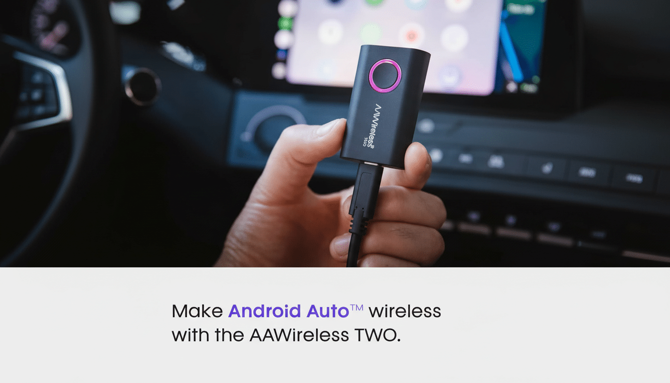 AAWireless Two Plus update for drivers with Android Auto on car dashboard screen